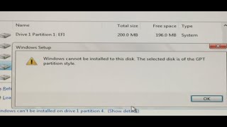 windows cannot be installed to this disk. the selected disk is of the GPT partition style